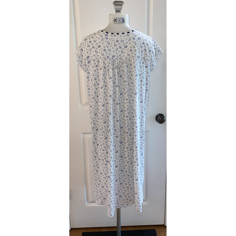 Eileen West Nightgown Size M Blue Floral Short Sleeve Lace Trim Button Front - Picture 4 of 11